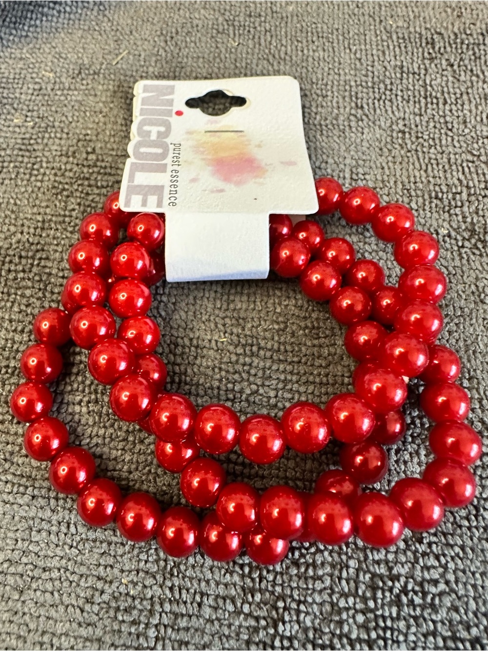 Nicole Miller Red Beaded Stretch Bracelet Set